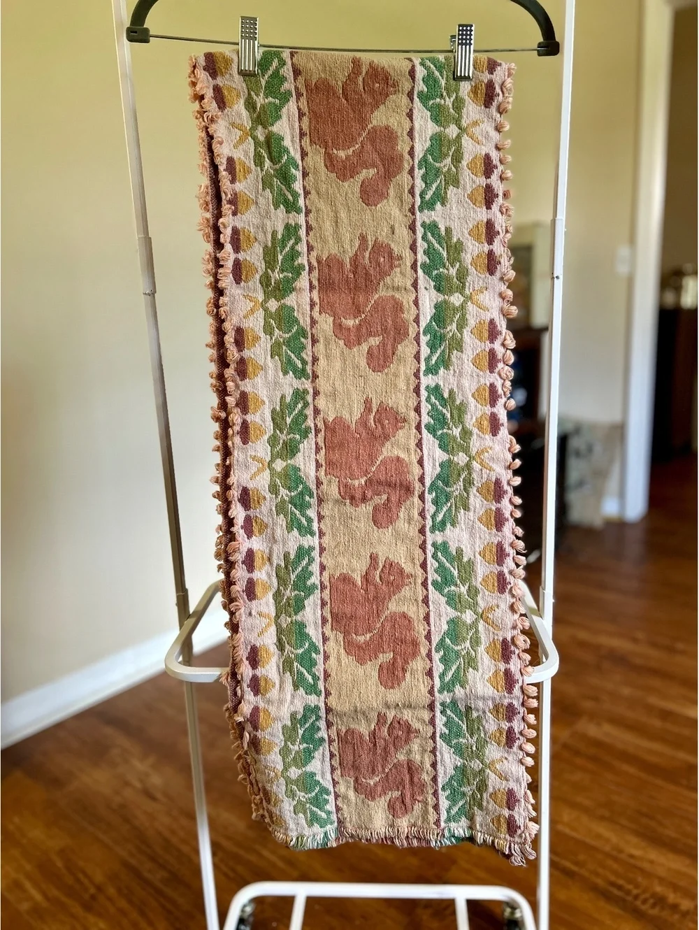 Vintage Handwoven Textile Table Runner with Leaf and Floral Pattern